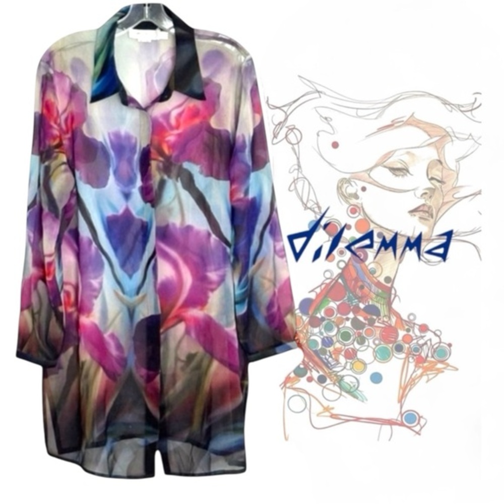 Vintage Dilemma BY DHUN SHROFF shear art to wear oversized blouse shirt L / XL